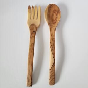 Bamboo Salad Claws x2 Server Fork Spoon Long Handles Russian Ukraine Pair Set